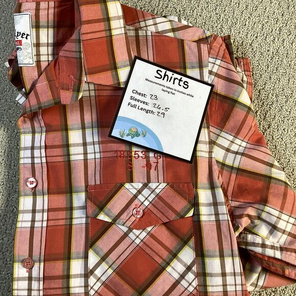 Pacific Flyer Plaid Button Up Shirt Long Sleeve Pockets Graphic Back - Picture 8 of 8